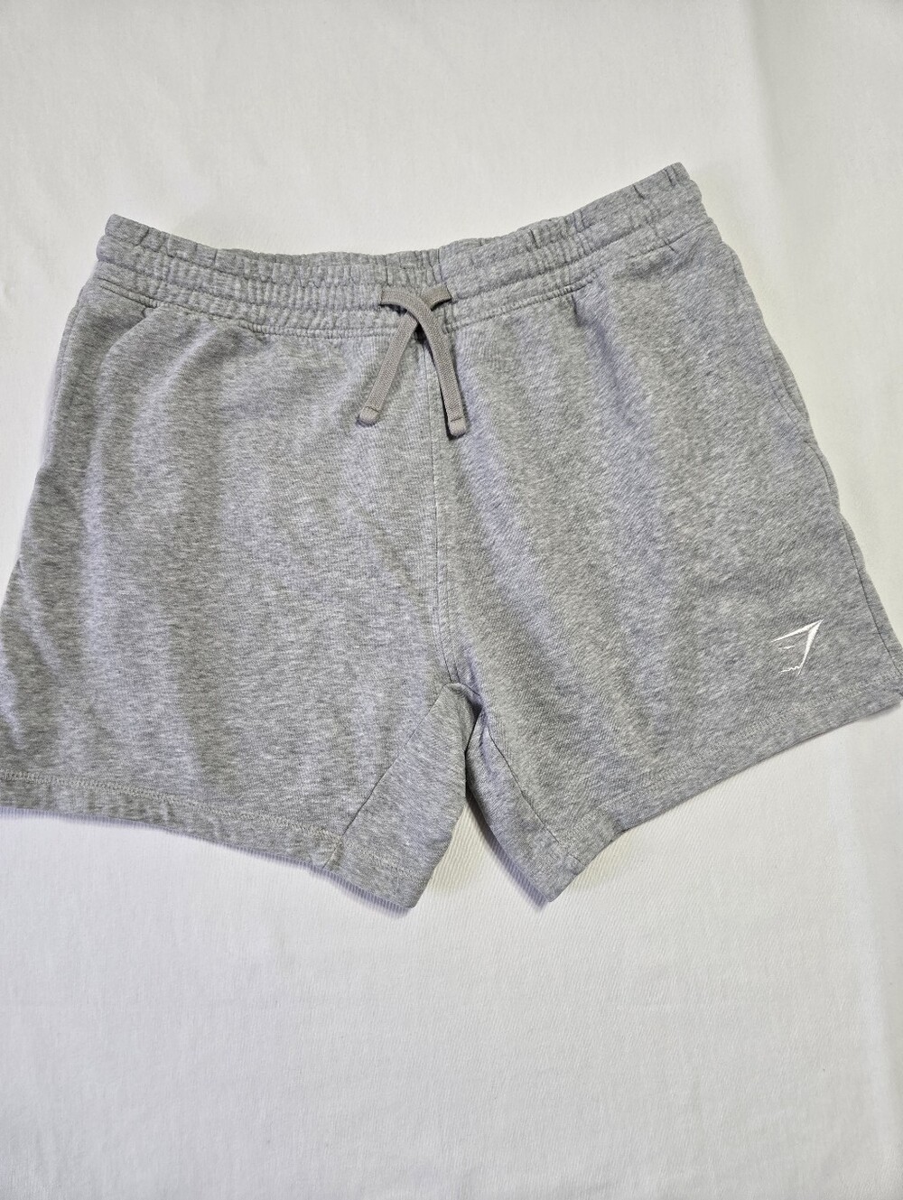 Gymshark Men's Crest Shorts Light Grey Pockets Drawstring Cotton Regular Fit XL